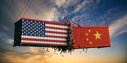 USA and China trade war[1]_ US of America and chinese flags crashed contain